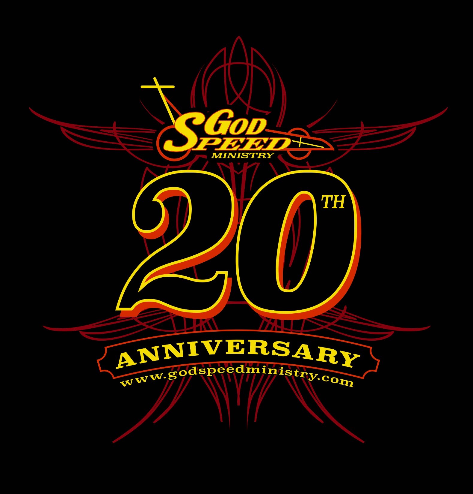 Red and yellow anniversary emblem