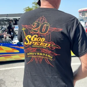 Man wearing God Speed Ministry shirt